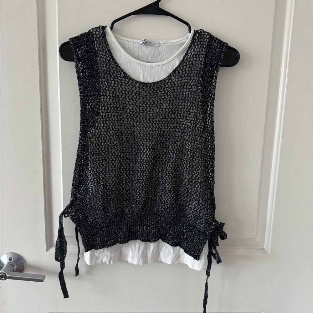 Zara Black and White Knit Tank Top